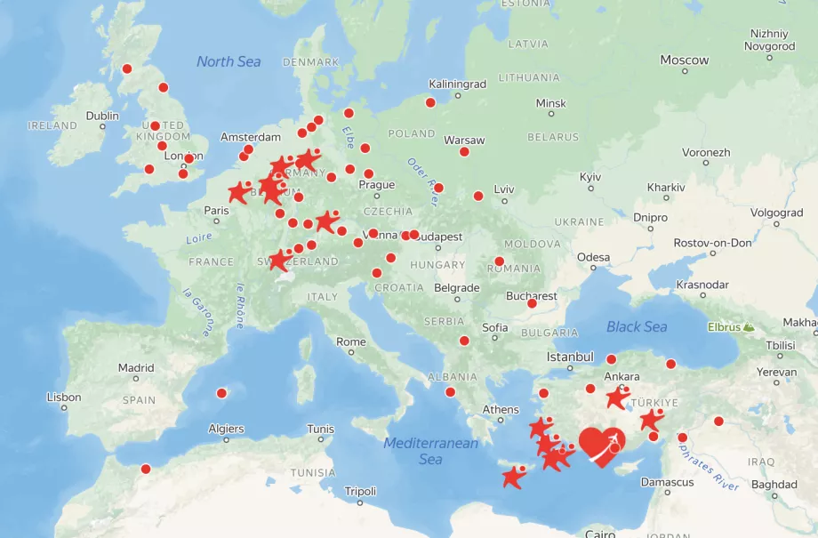 Mappa della rotta Corendon Airlines