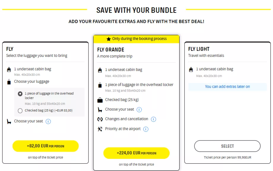 Classi tariffarie Vueling