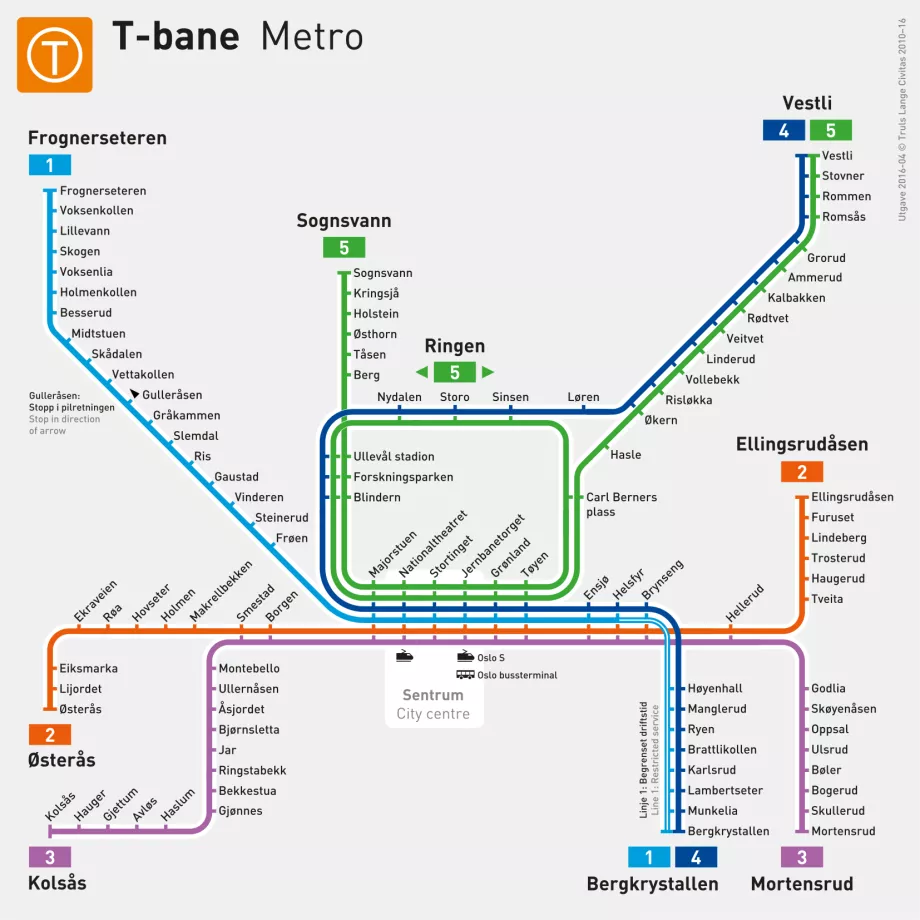 Mappa della metropolitana di Oslo