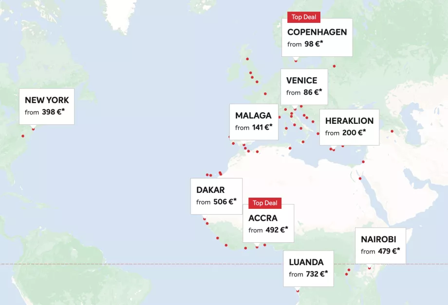 Mappa delle rotte di Brussels Airlines