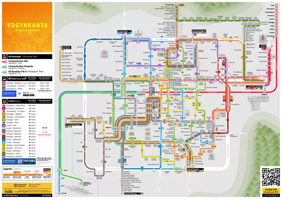 Mappa degli autobus e dei treni di Yogyakarta