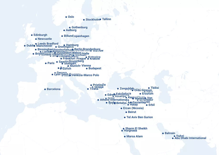 Mappa delle rotte delle compagnie aeree SunExpress