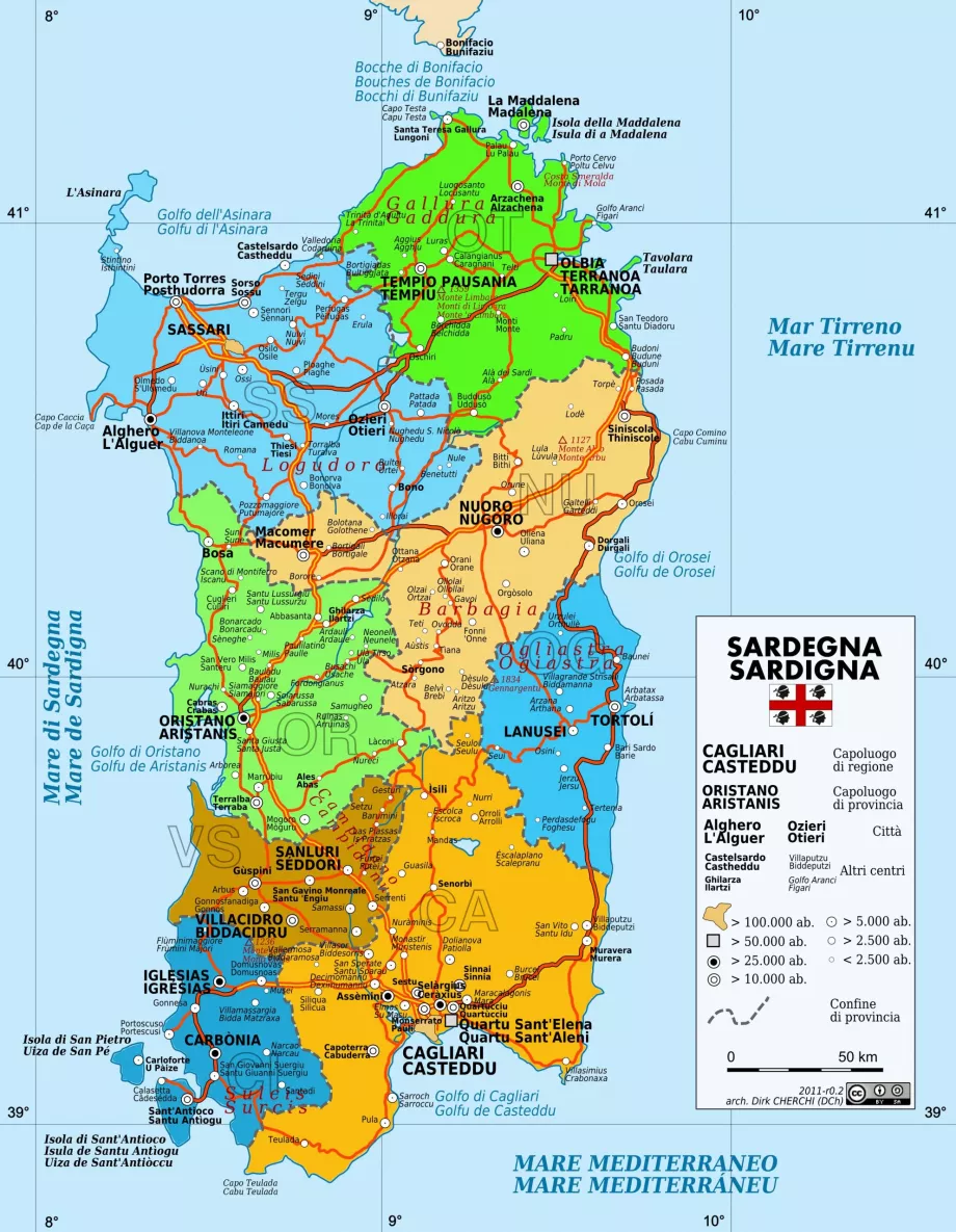 Mappa stradale della Sardegna