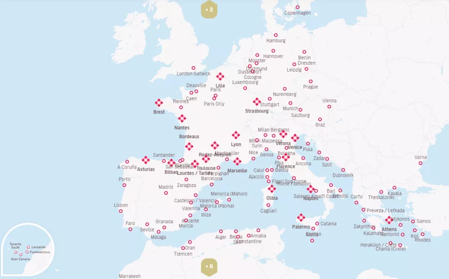 Mappa delle destinazioni Volotea