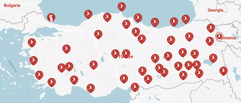 Turkish Airlines - Mappa delle rotte nazionali