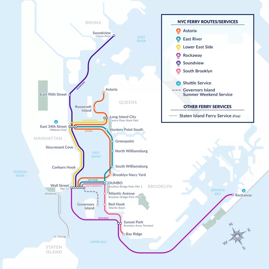 Mappa dei collegamenti marittimi di Manhattan