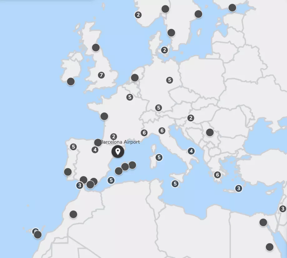 Destinazioni e mappa del percorso Vueling